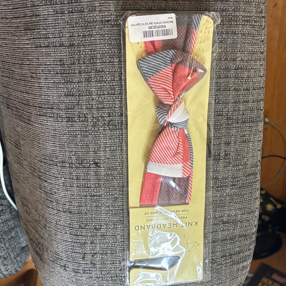 Kids Headband with Red and Gray Stripes